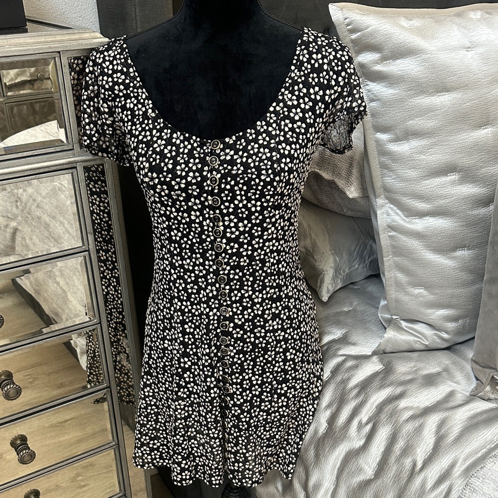 Urban Outfitters Black and Ivory Floral Mini Dress